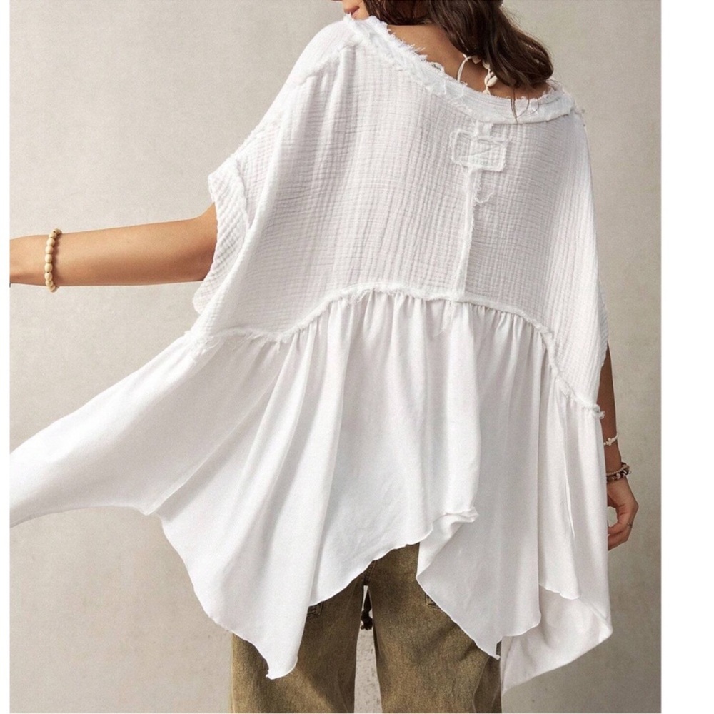 Solid Notched Neck High Low Asymmetrical Hem Over… - image 3